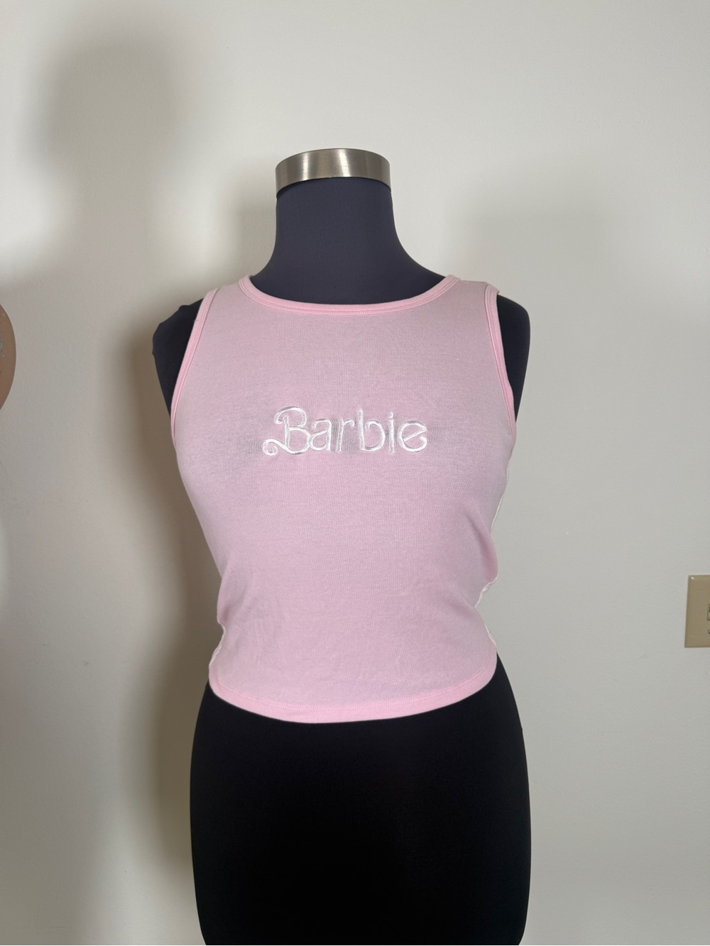 Barbie Light Pink Embroidered Logo Tank Crop Top
